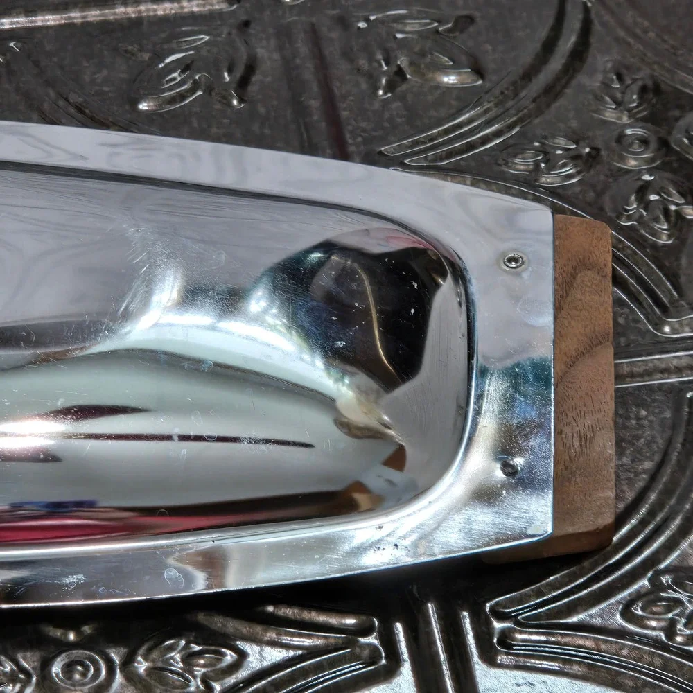 Vintage MCM Kromex® Oblong Tray - Stainless‎ Steel & Walnut 16.25 X 6.5